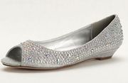 David's Bridal | Rhinestone Crystal Stud Peep Toe Flat Special Occasion | 7.5