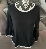 LIZ CLAIBORNE CAREER Black with White Trim 3/4 Sleeve Sweater Size Medium