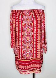 NWT  Off the Shoulder Dress MEDIUM Boho Sheath Floral 3/4 Sleeve Casual