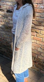 Cynthia Rowley Long Sweater Open Knit Beige Cardigan w/hood One Size
