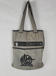 Vintage Diesel Womens Tote Bag Gray Plaid Check Canvas Leather Trim Shoulder Bag