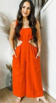 ASTR The Label Marise Cutout Wide Leg Jumpsuit in Chili Red Size M