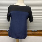 Vince Blue and Black Colorblock Silk Short Sleeve Blouse Size XXS