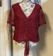 Anthropologie Tularosa maroonish Red button up tie crop top shirt womens small