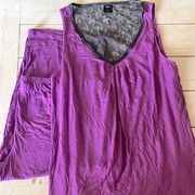 Women’s Pajamas XXL 2Pc Set Violet Purple Polka Dot Lace Grey Capris Stretch