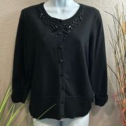 Black rivet size L embellished, Fancy black button-down sweater
