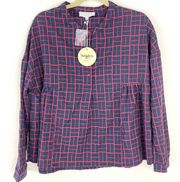 Hayden Women's Blue Red Plaid Cotton Popover Top Size M