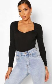 Ribbed Sweetheart Neck Long Sleeve Bodysuit