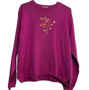 Top Stitch By Morning Sun Pullover Sweater Floral Embroidered Pink NWOT M