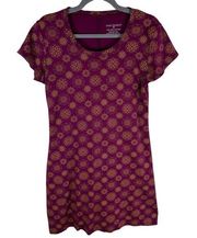 Fair Indigo Pink Gold Cap Sleeve Short 100% Organic Pima Cotton Dress Size M
