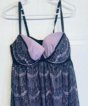 Cacique Babydoll Teddy Nightie Sheer Lace Lingerie Purple Black Plus Size 18/20