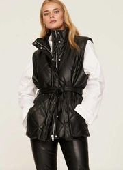 Night Fever Faux Leather Puffer Belted Vest Oversized Black Large