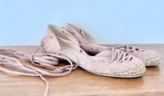 Stuart Weitzman Leather Raffia Strappy Espadrilles Flat Sandals Pink Women's 6.5