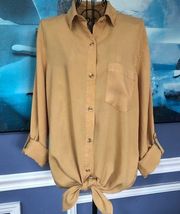 Thread and Supply mustard tie front button Top size Medium