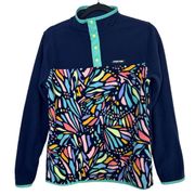 Lands End 1/4 Snap Pullover Fleece Sweatshirt Size Large Blue Colorful