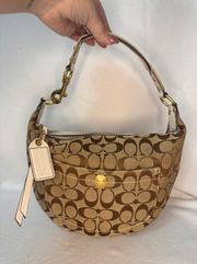 Hampton Tan Hobo Signature Print & White Leather Bag EUC