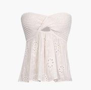 Knot Front Knit Embroidered Tube Top COLOR BEIGE