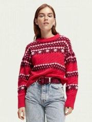 Scotch & Soda Fair Isle Nordic Knitted Cable Pullover M Red Sweater Wool Alpaca