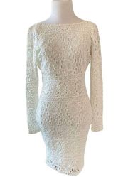 White Lace Mini Dress Nightcap by Carisa Rene Sz 3 Long Sleeve Bodycon Dress