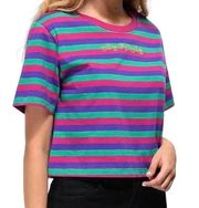 Odd Future Embroidered Logo Pink Purple Green Striped T-Shirt size M Crew Neck