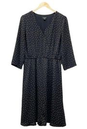 J. Jill Wearever Collection Black Polka Dot Surplice Midi Dress Women’s Medium