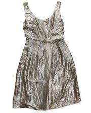 Elie Tahari sleeveless metallic pewter dress, silk cotton blend prom wedding gue