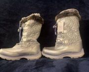 Lands end winter snow boots warm silver faux fresistent women Size 4