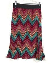NEW LuLaRoe native print midi skirt Jill small NWT wide waist band plisse pleats