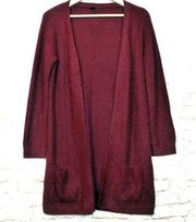 Windsor Womens Basic Knit Cardigan Duster Sweater Pockets Red Burgundy M Soft