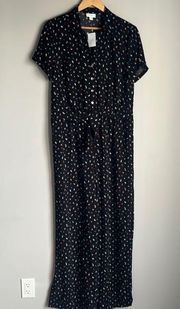 NEW J. Jill Women's  Layered Tie Front Black Floral Jumpsuit