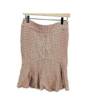 H&M Womens Peplum Flare Skirt Orange White Houndstooth Plaid Size 6 Knee Length