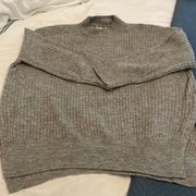 Oversized Gray Melange Ribbed Sweater - Size M Medium