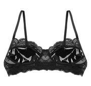 Women Black Soft Lace Faux Leather Bra