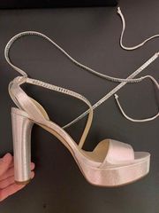 Silver Metallic Chunky Lace Up Heel