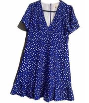 Melloday Women Blue Size Large Flare Dress Short Sleeve