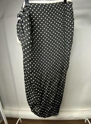 L'Academie Women's Medium Skirt Black White Polka Dot Pinup Faux Wrap Pencil