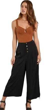 Lulu's Stroll on Over Black Button-Front Wide Leg Pants Size M