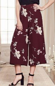 Runway Burgundy Floral Crop Wide-Leg Pants