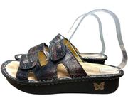 Alegria Camille Leather Metallic Wedge Sandals Double Strap 38 8 - 8.5 US