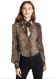 Paige Cleobelle Long Sleeve  Blouse in Natural Leopard 100% Silk Size XS