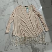 Paper Moon Womens Tan Pullover Long Sleeve Shirt Size XL Polyester Blend Lace