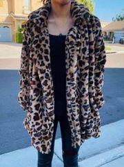 Love Tree Leopard Collar Faux Fur Coat