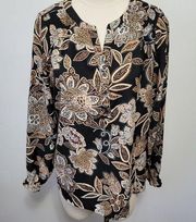 Christopher & Banks black satin floral paisley blouse size medium