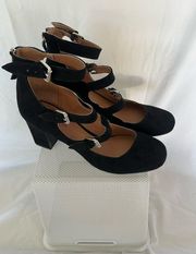 Indigo Rd. Black Suede Buckle Strap Block Heels, size 8.5 M