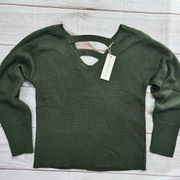 NEW Madison + Hudson Olive Army Green V neck Strappy Back Sweater Size Medium