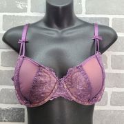 Adore Me Bra Women 38C Underwire Purple Lace Bra