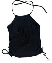 Beachsissi Black Side Drawstrings, Neck Tie, Halter, Tankini Swim Top I Size M