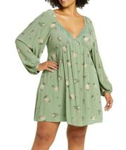BP Lace Trim Long Sleeve Babydoll Dress in Green Rosebud Cottagecore Size 3X