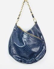 |Blue Snake Skin Embossed Shoulder Bag