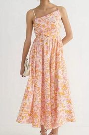 J.CREW Collection Side-Cutout Midi Dress in Orange Floral Cotton Poplin Size 16